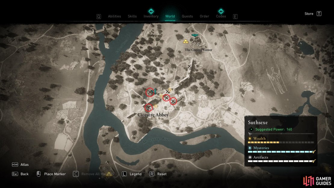 The locations of each Raw Materials chest in Cicestre Abbey.
