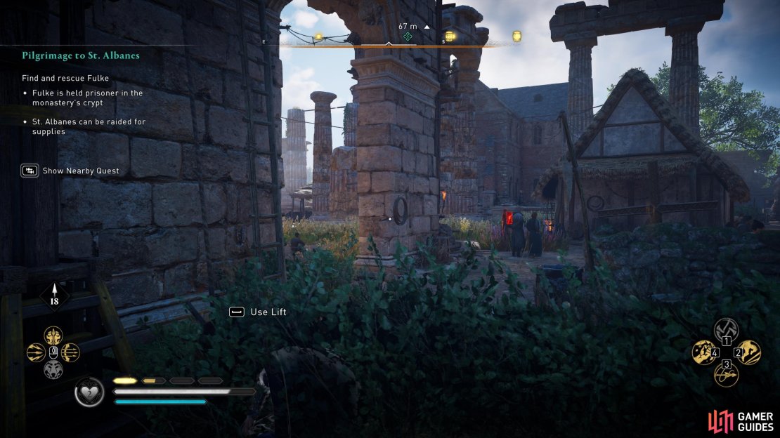 Climb the ruins to use the rope leading to an entry to the monastery through a window.