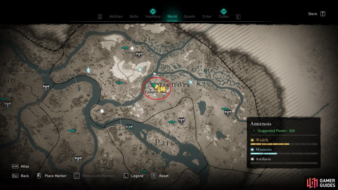 The location of Compendium, in central Amienois.