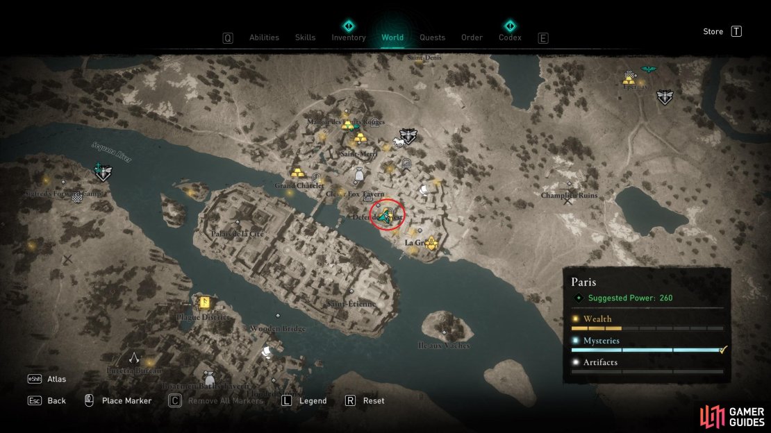 The location of the wealth chest, at Defender&rsquo;s Rest.