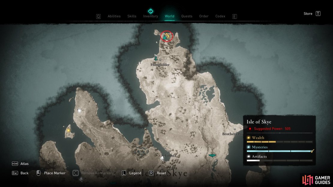 the location of Duntulm Camp, in the northern part of the Isle of Skye.