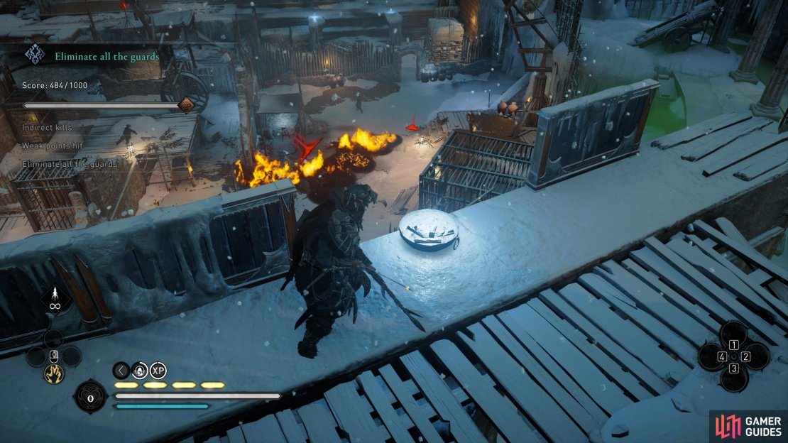 You can light the tips of your arrows using the fire pit on the platform. All lit arrows will cause an indirect kill.