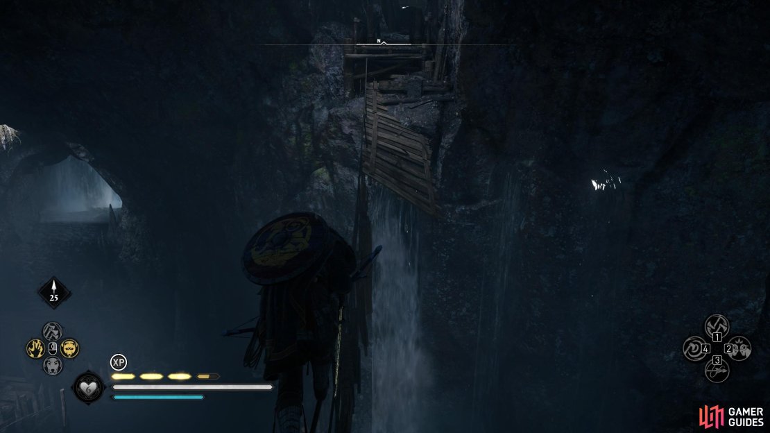 Once you&rsquo;ve looted the chest for the breastplate, follow the rope line out of the cave.