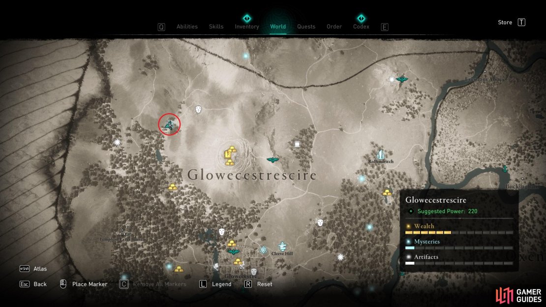 The location of the mystery in the northwest of Glowecestrescire.