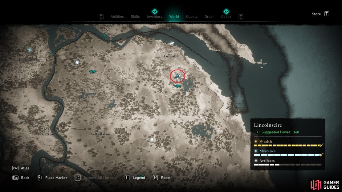 The location of the Roman Artifact in the ruins south of Grimsby.