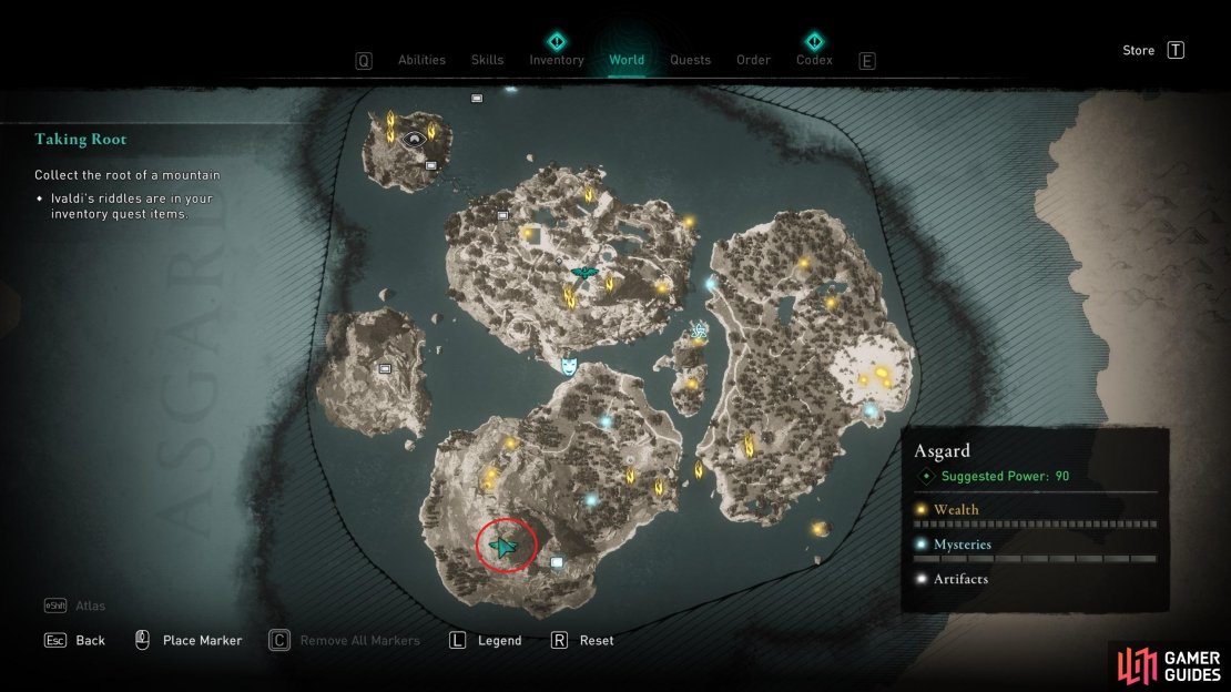 The location of the highest height in Asgard, in the south of the map.