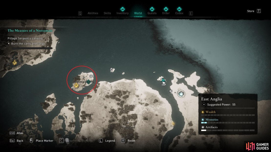 The location of the camp on the island named Serpent&rsquo;s Landing.