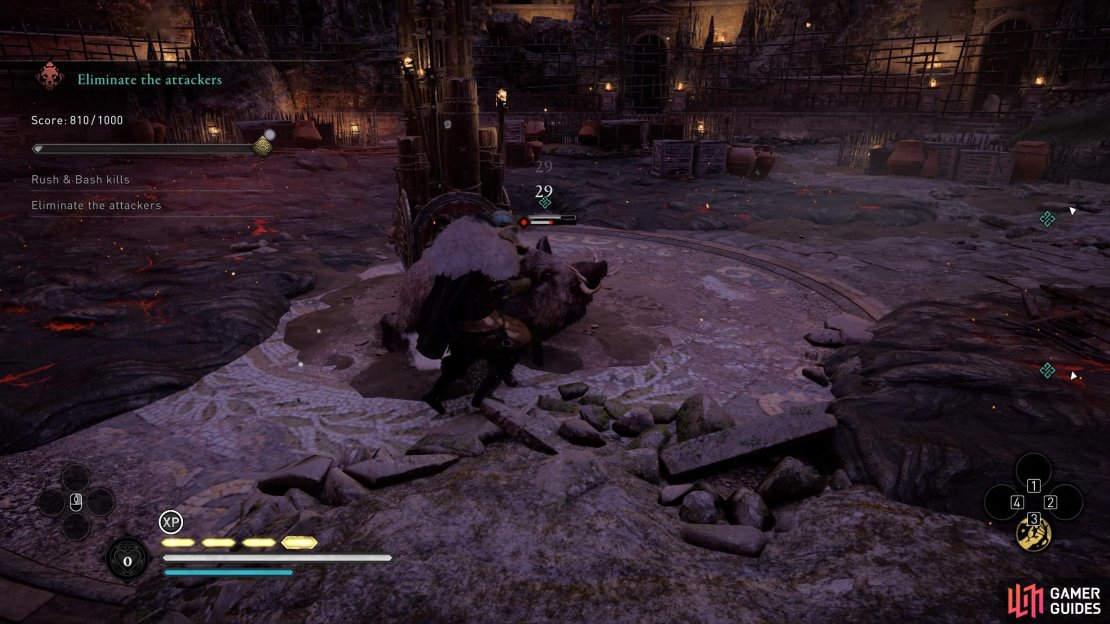 Kill the boar first to ensure that it counts toward the &ldquo;eliminate all enemies&rdquo; objective before the Goliath throws it out of the arena.