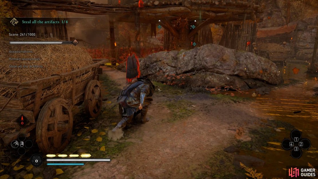Kill the guard near the haystack and then climb the ladder to the top of the platform nearby.