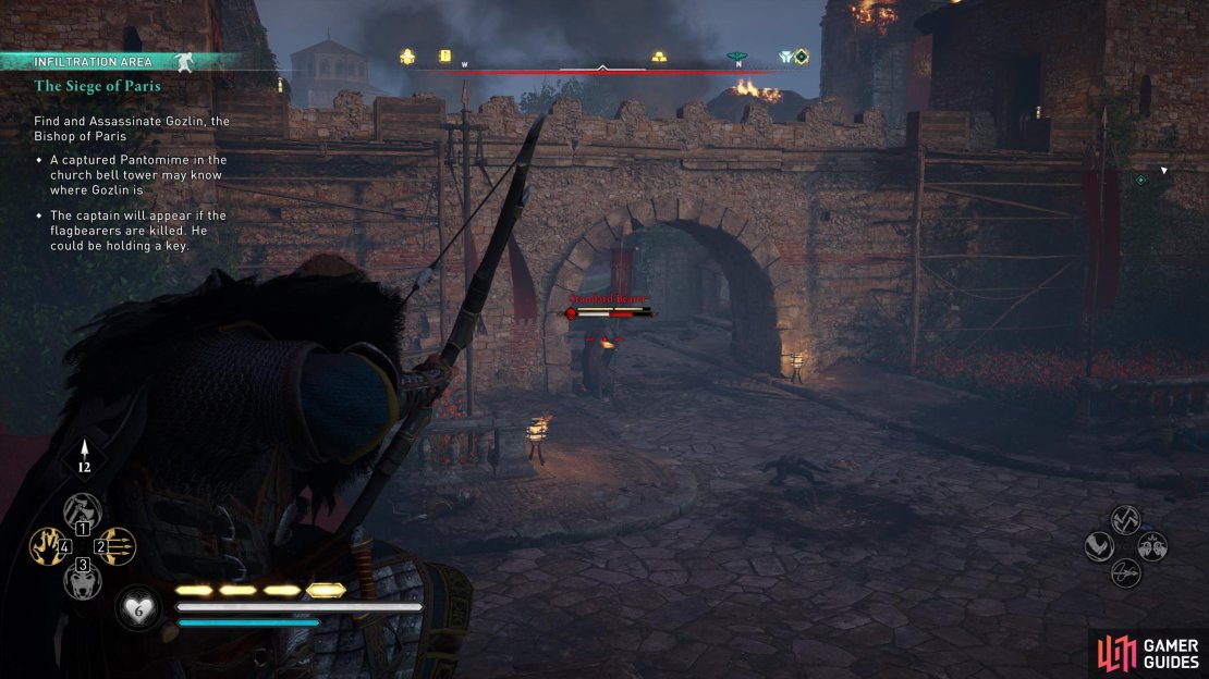 Kill the standard bearers to force the captain to emerge from the nearby chapel.