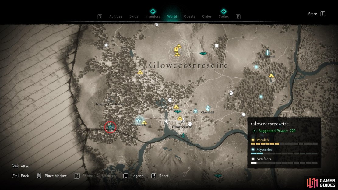 The location of the mystery in the southwest of Glowecestrescire.
