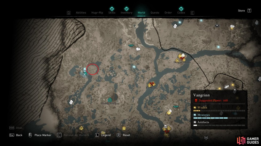 The location of the Forsar Altar, and the island to the northeast where you&rsquo;ll find plenty of lynx.