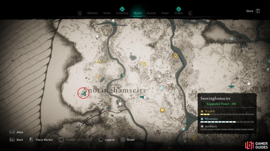 The location of the mystery in the southwest of Snotinghamscire.