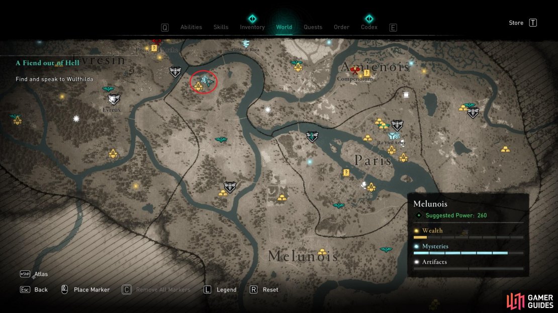 The location of Medanta, the bandit camp in northwest Melunois.