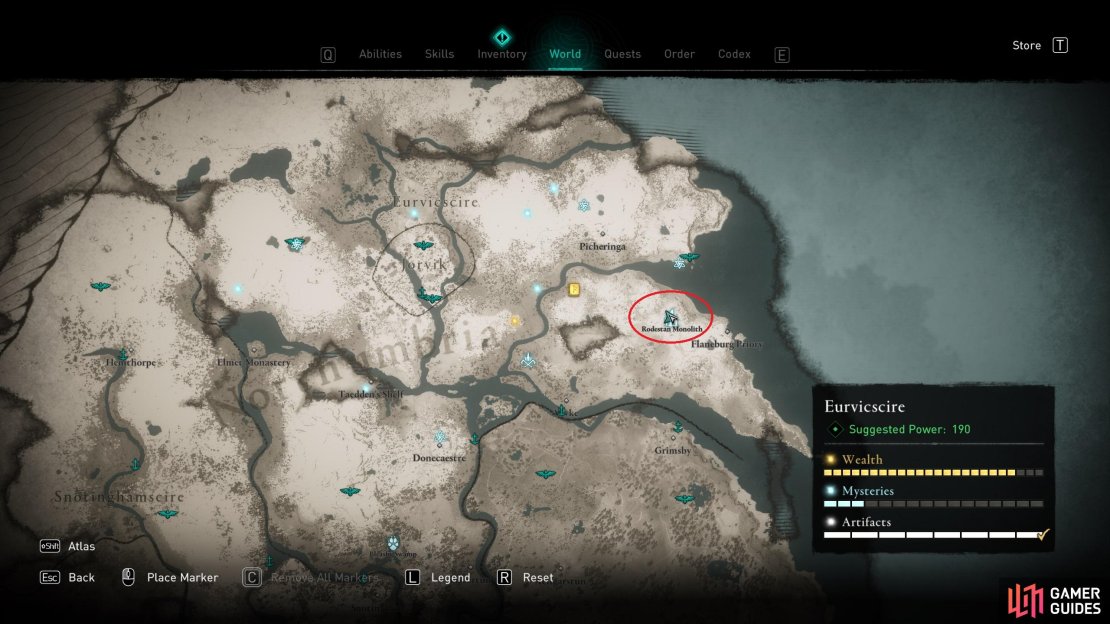 The location of the monument in the southeast of Eurvicscire.