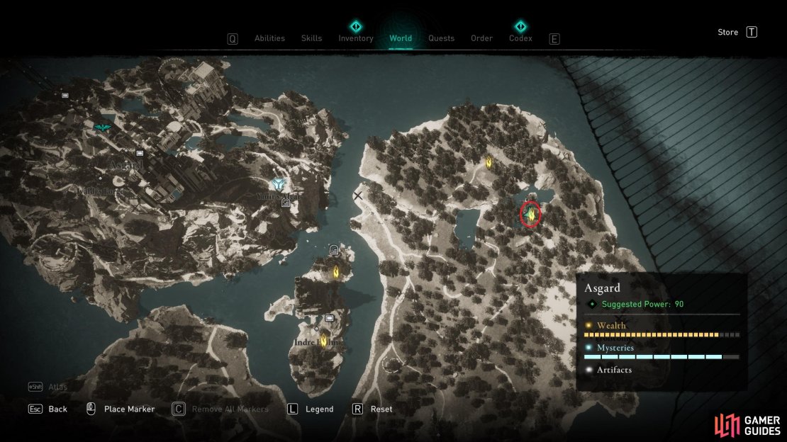 The location of the first Ymir&rsquo;s Tear Stone that can be found north of Trolltonn.