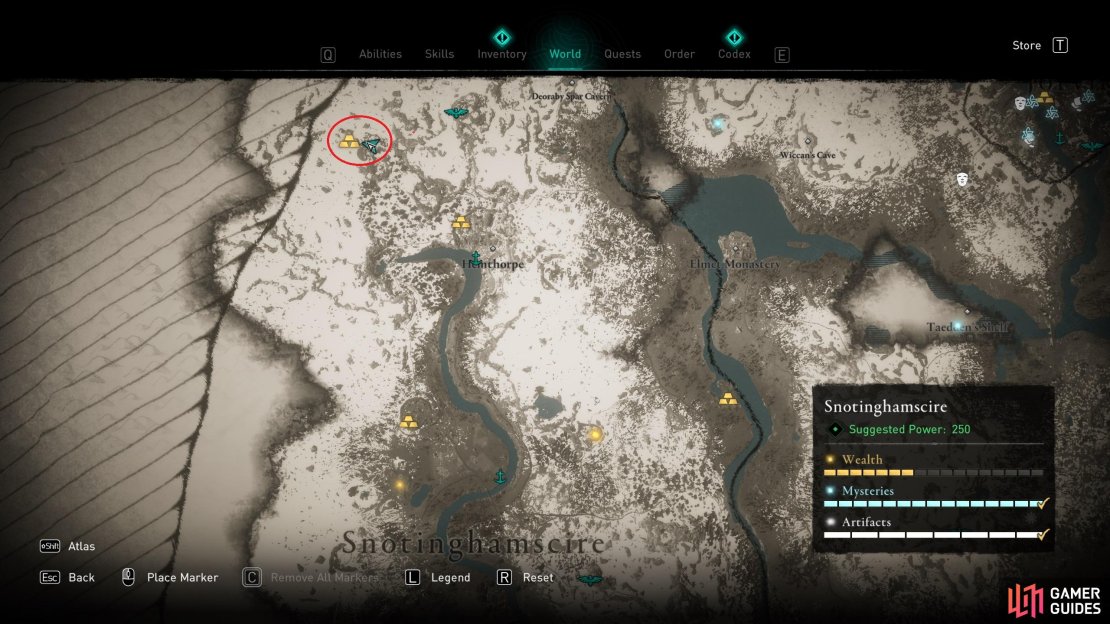The location of the Odin Mine Hideout in northwest Snotinghamscire.