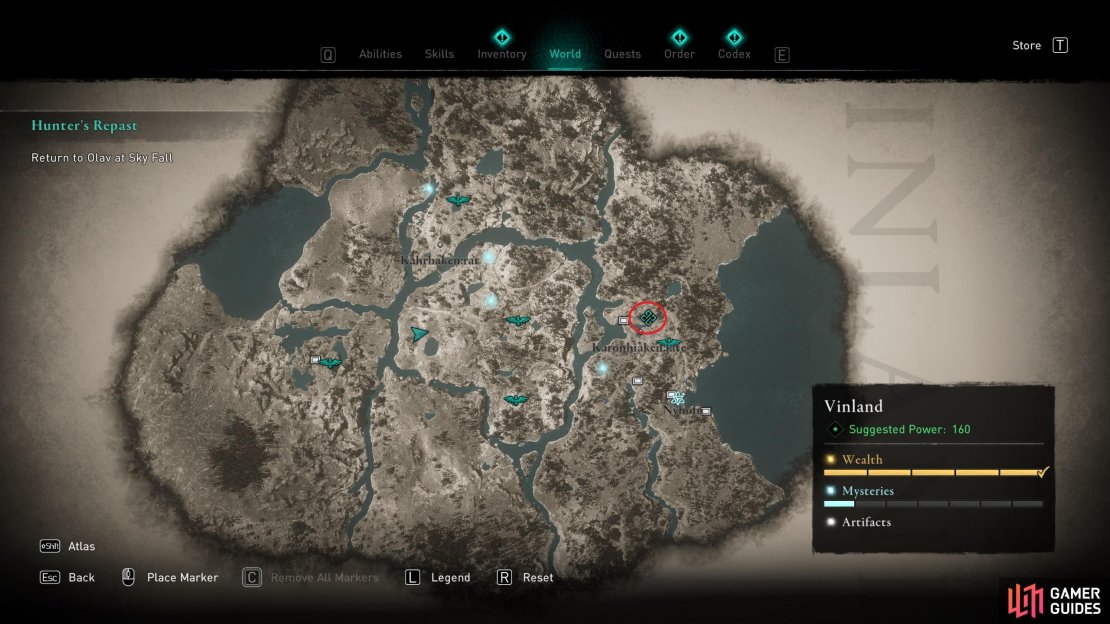 The location of Olav, at Sky Fall in Vinland.