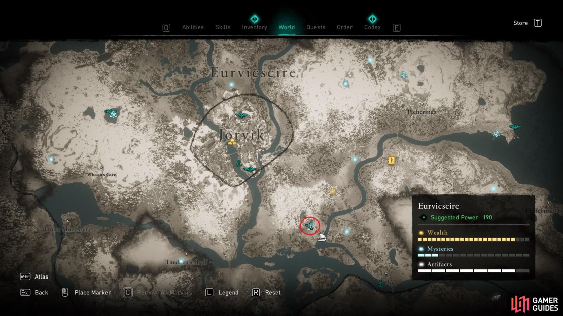 The map is located at Petuaria Ruins, southeast of Jorvik.