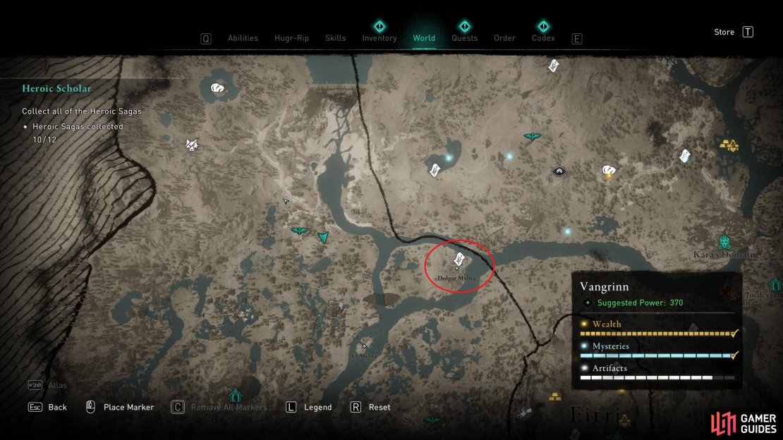 The location of Dolgar Mylna in northeast Vangrinn.