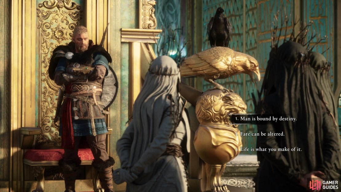 Choose whatever dialogue you wish when speaking with the Norns.