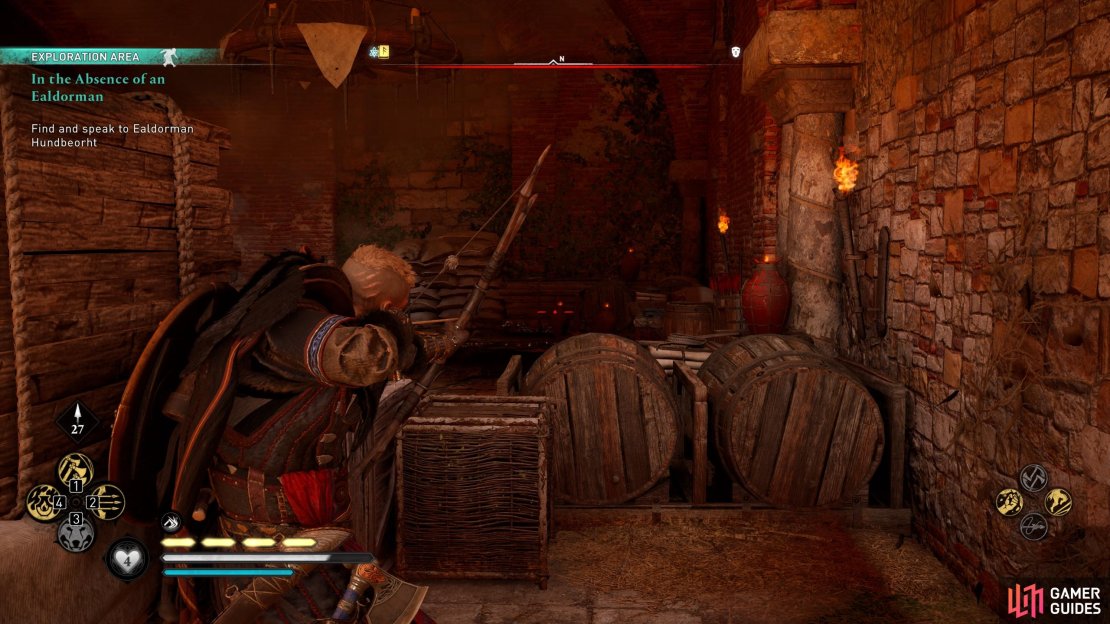 Shoot the fire pots at the walls to destroy the gate.
