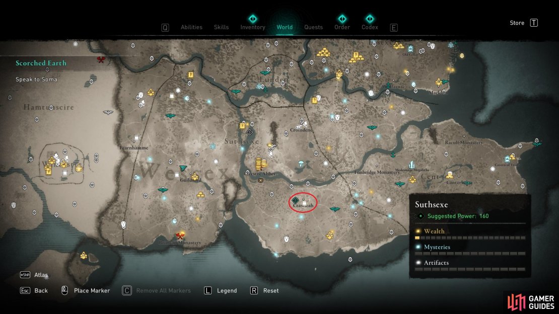 The location of Soma, just west of Crawleah.