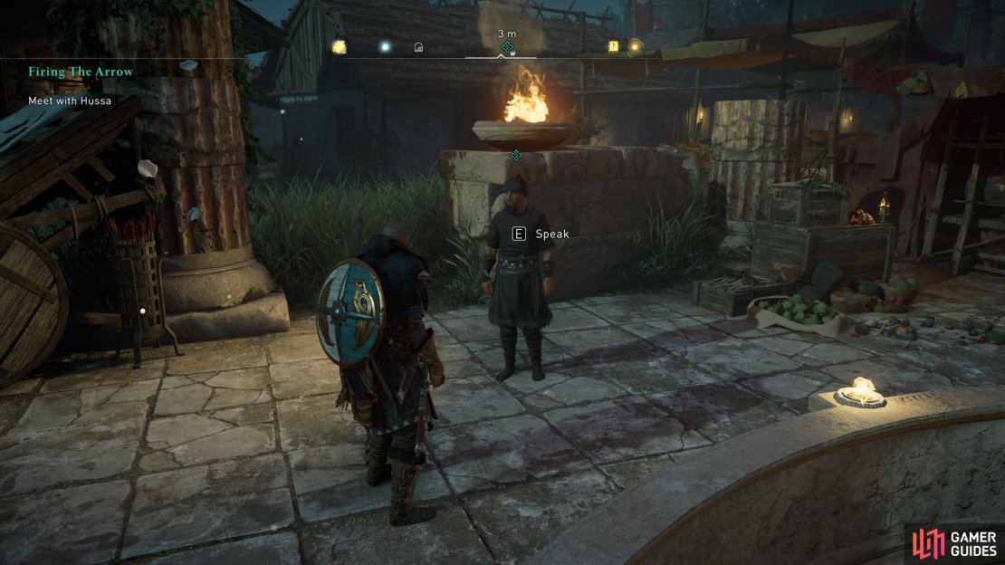 Speak with Hussa west of the amphitheatre to meet The Arrow.