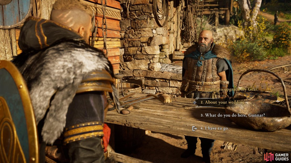 Speak with Gunnar at his forge to begin wedding preparations.