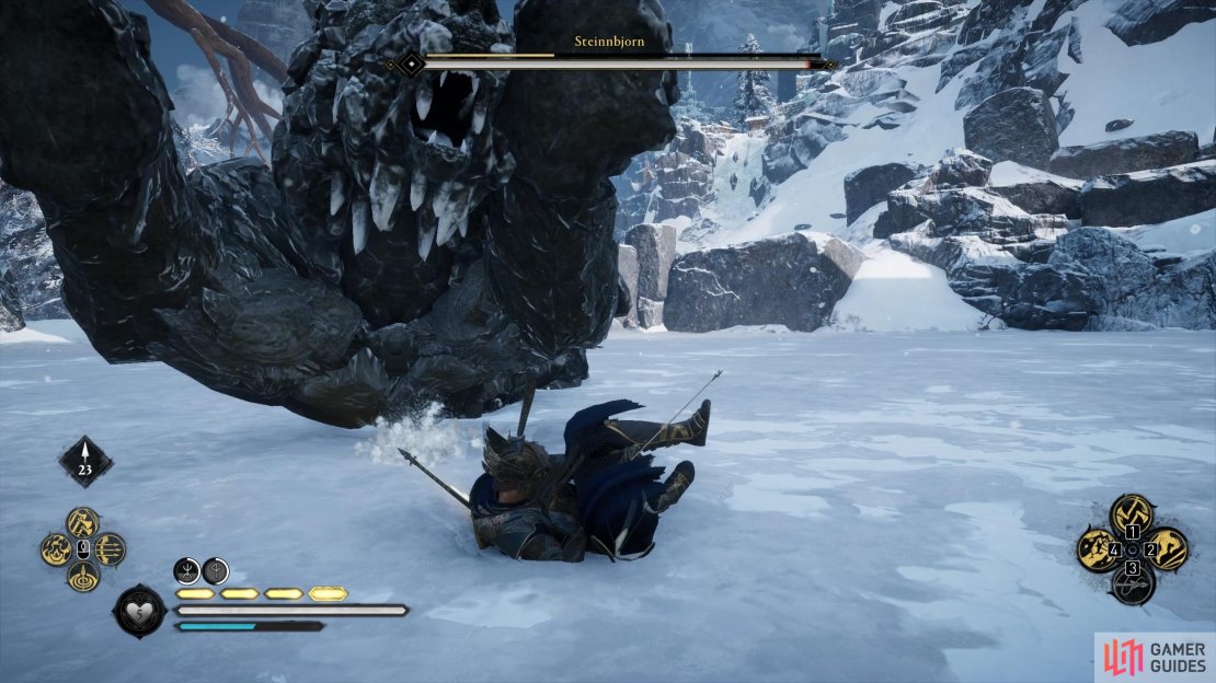 Try not to dodge or roll until you see Steinnbjorn lunge forward with both paws.