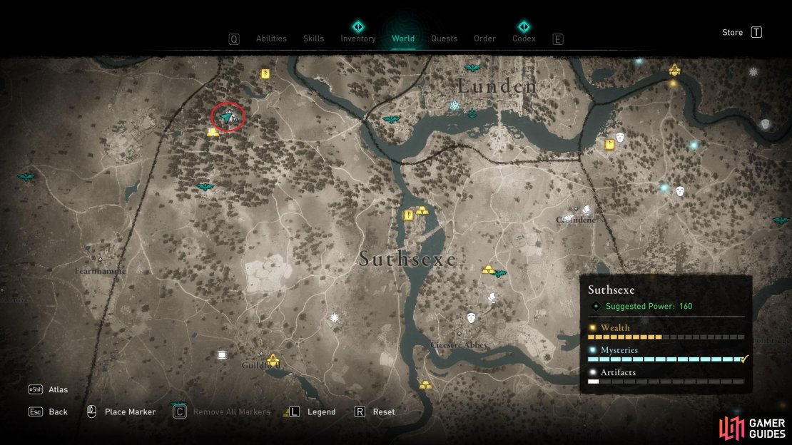 The location of the cursed area, in the northwest of Suthsexe.