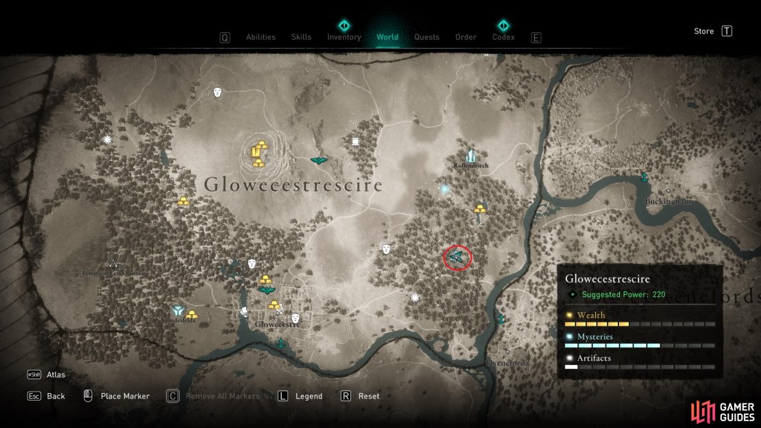 The location of the mystery in the east of Glowecestrescire.