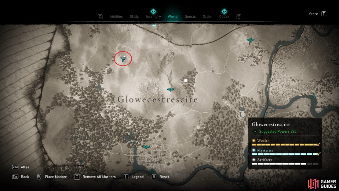 The location of the artifact northwest of Thieves Warren.