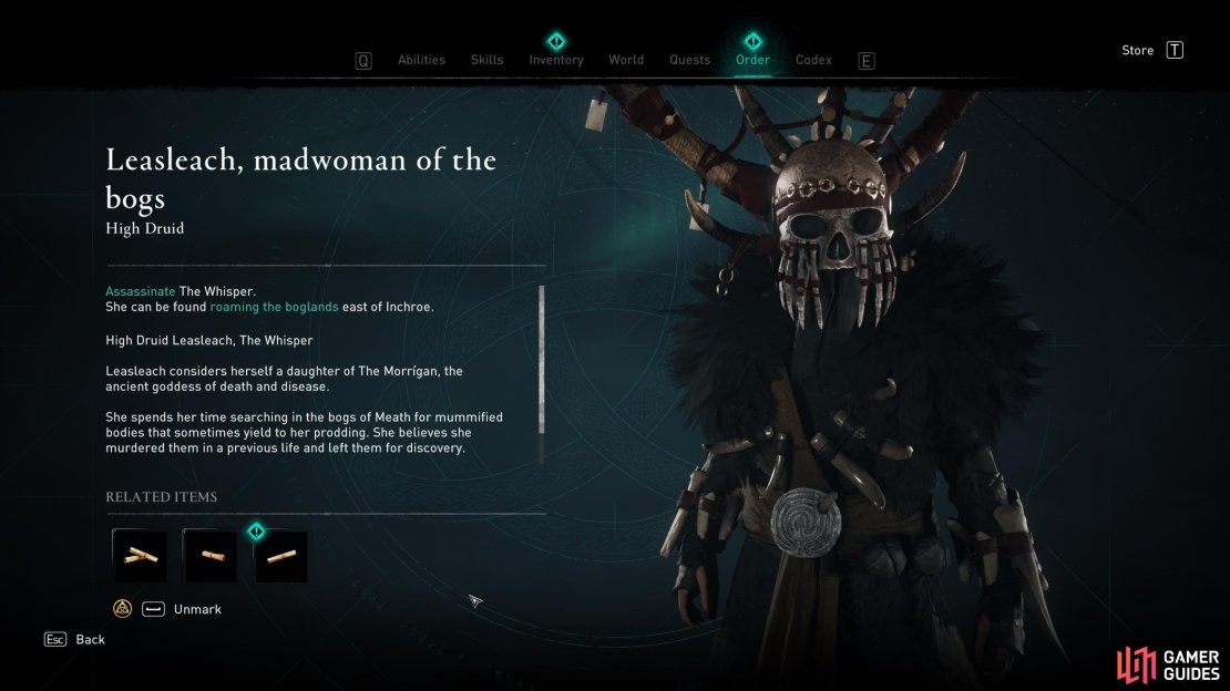 Once identified, you can track Leasleach from the Children of Danu Order menu.