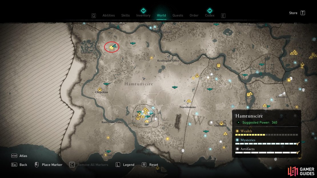 The location of the wealth at Uffentune, in the northwest of Hamtunscire.
