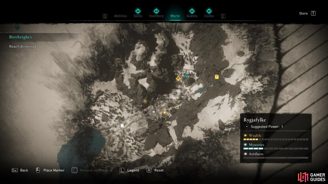 The location of the weapon, book of knowledge, treasure hoard map, and ingots.