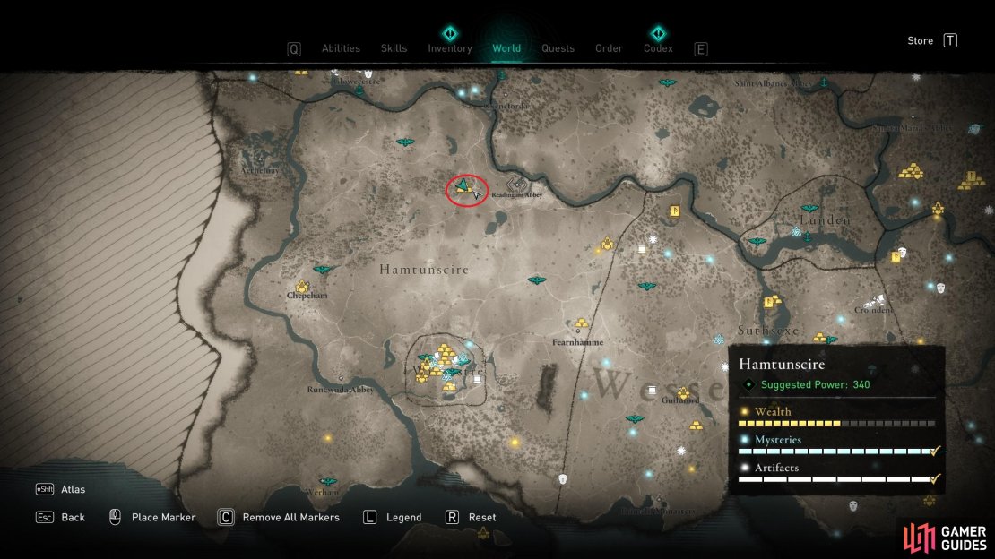 The location of the wealth to the west of Readingum Abbey.