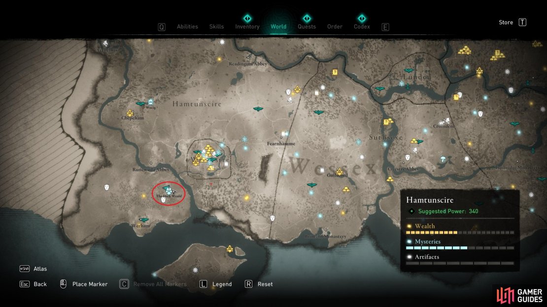 The location of the mystery in southwest Hamtunscire, just southwest of Wincestre.