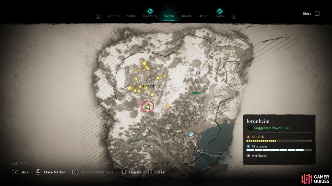 The location of Ymir&rsquo;s Blood Stone 16, within Thrym&rsquo;s House.