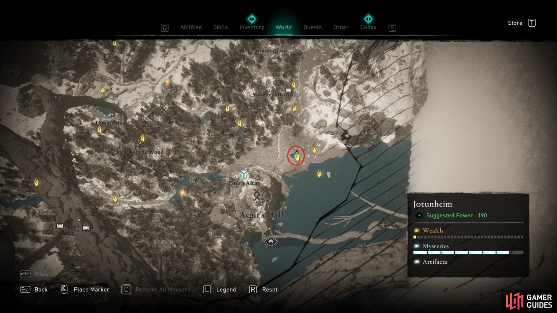 The location of the second Ymir&rsquo;s Blood Stone, on the coast northeast of Aegir&rsquo;s Hall.