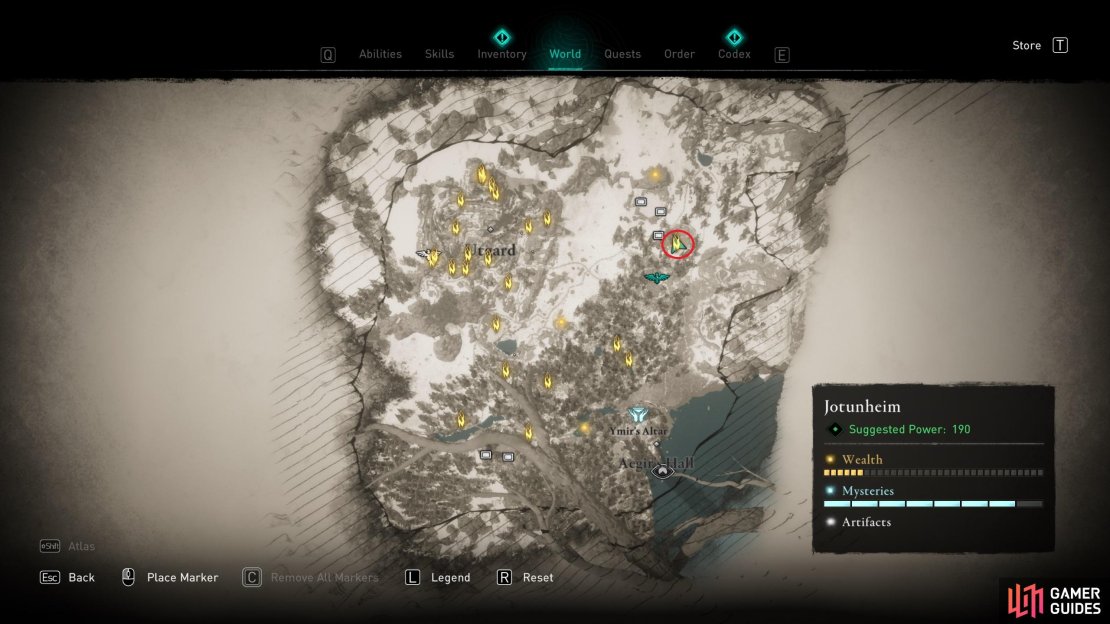 The location of Ymir&rsquo;s Blood Stone 7, north of the Serpent&rsquo;s Tree.