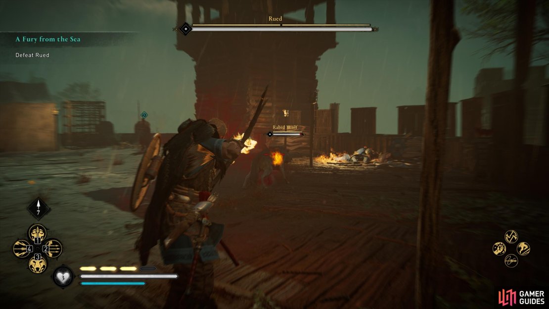 The weak point of the wolf is on its side.