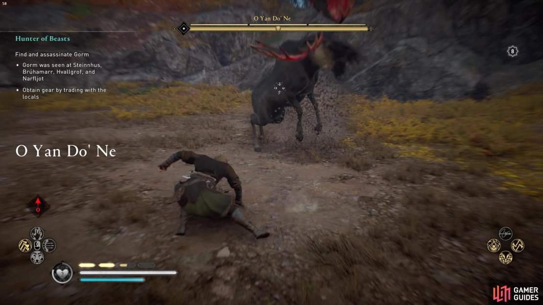 Watch out for his headbutts and antler swings.