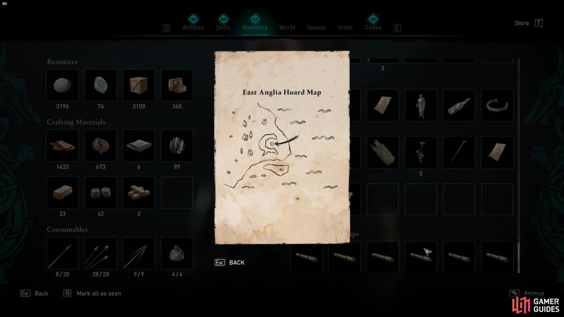 The map shows a distinct landscape feature as a clue for the whereabouts of the treasure.