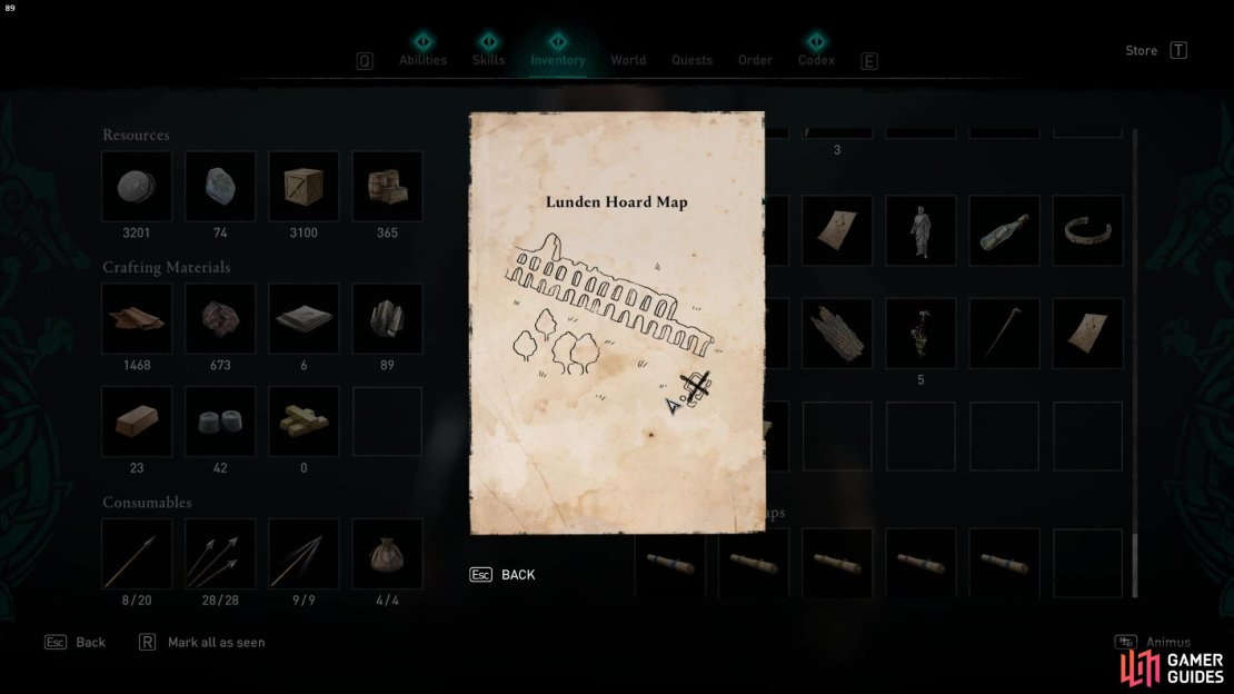 The map shows a drawing of some roman ruins which doesn&rsquo;t actually give much away!