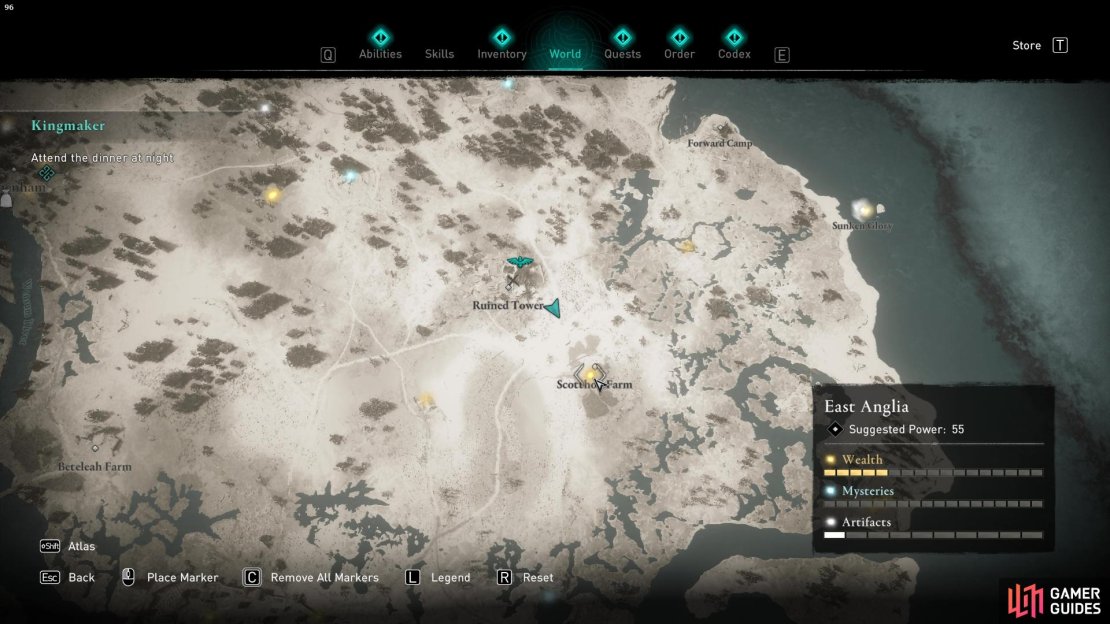 Scotthoh Farm is south of the Ruined Tower synchronization point.