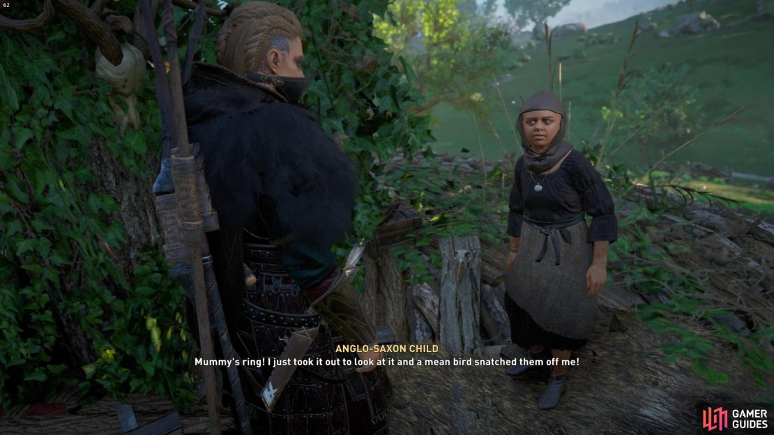 Speak to the girl to learn about her missing ring. 