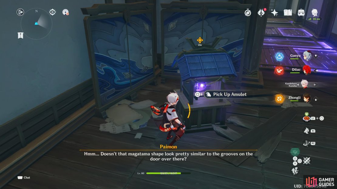 The first Amulet can be found in front of the folding screen near the Electro Infused Floor.