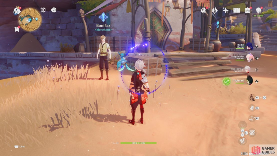 Bonifaz&rsquo;s location in Aaru Village.