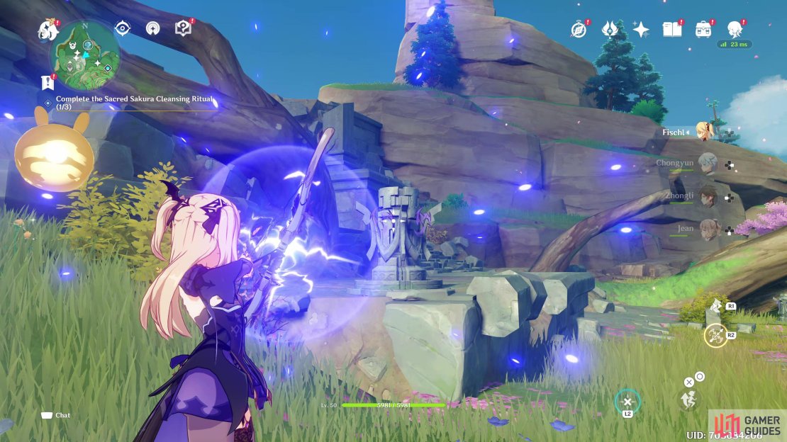 Shoot the totems with an electro character to be able to access the pedestal